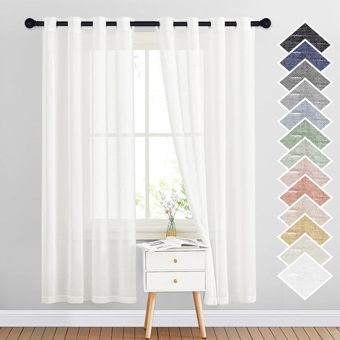 NICETOWN Semi Sheer Linen Curtains, Grommet Casual Window Treatment, 72" Long, Ivory, 1 Panel = 52" W, Sold by 2