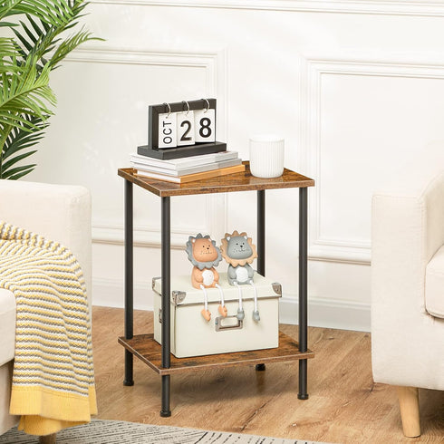 2-Layer BF09BZ01 HOOBRO End Table, Small Side Table, Nightstand with Storage Shelves, Sofa Table for Small Spaces