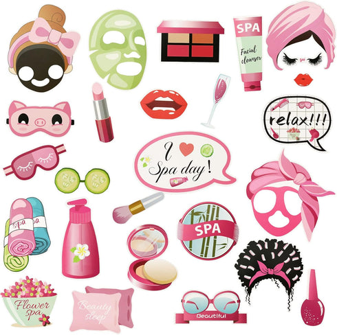 Konsait 26 PCS Spa Party Photo Booth Props, Kids Spa Party Supplies for Girls, Makeup Party Decorations, Slumber Party