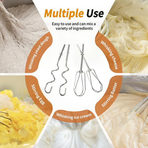 Hand Mixer Beater & Dough Hooks Compatible with KitchenAid Hand Mixer Attachments, Stainless Steel Replacement Parts