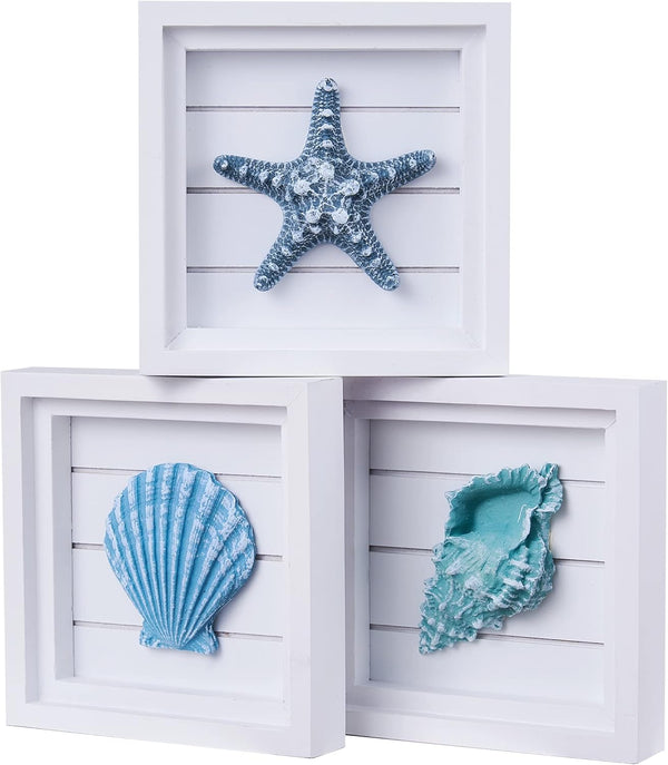LODOCAVE 3D Art Beach Wall Decor - Coastal Decor Sets for Bedroom, Bathroom, Living Room