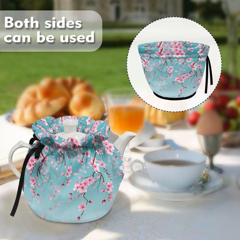 Cherry Blossom Print Tea Cozies for Teapot, Portable Kettle Cover, Cotton Tea Pot Cover, Dust Proof Insulated