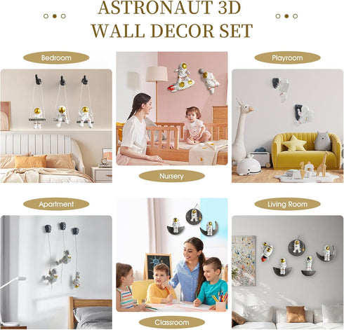 3 3D AWNR Pcs Astronauts Wall Sculpture Decor for Modern Home Decor Background Wall Decorations for Living Room Sofa