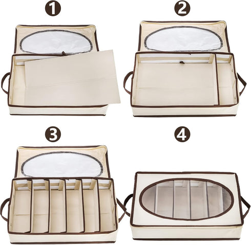 Flatware Utensil Storage Case Box, 6 Adjustable Compartment Organizer with Zipper Lid and Handles for Spoon, Fork,