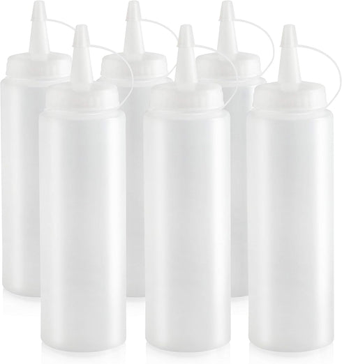 New Star Foodservice 26115 Plastic Squeeze Bottles, 8 oz, Clear, Pack of 6