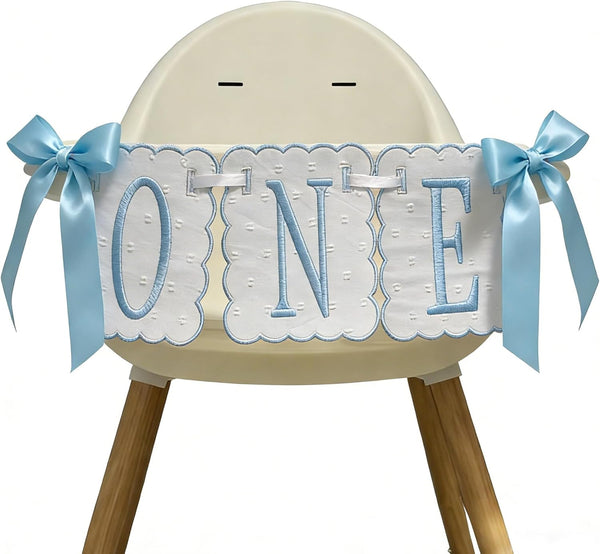 Cuvaho Blue & White Bow High Chair Banner for One Sweet Boy First
