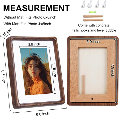 6x8 inch, 4x6 inch, 8x6 inch Wooden Photo Frame with Mat to fit Photo Natural Walnut Wood Small Picture Frames
