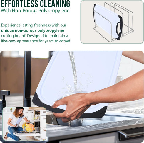 Set 3 Plastic Cutting Boards for Kitchen, with Grips of Dishwasher-Safe, Non Slip Cutting Board with Juice Groove