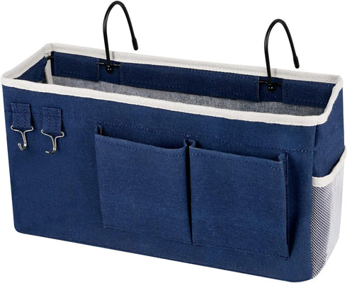 Bedside Storage Caddy, Hanging Storage Bag for Headboards, Bunk Beds, Dorm Rooms, Book Phone Magazine Holder (Navy Blue)