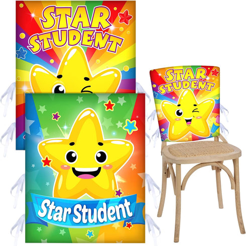 2 Pieces Star Student Chair Cover for Kids, Colorful Seat Cover for Classroom, Office, Home Party, 18.9 x 15.75 Inches