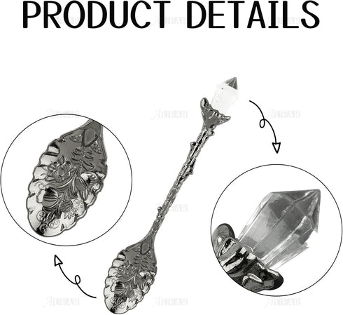 AUEAR Retro Crystal Antique Alloy Spoon Set, 5 Pack Mini Coffee Tea Dessert Spoons for Home Office
