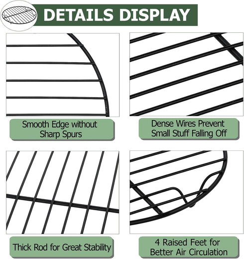 TeamFar 9inch Round Baking Wire Cooling Rack, Stainless Steel Core & Nonstick Coating for Roasting, Grilling, Steaming