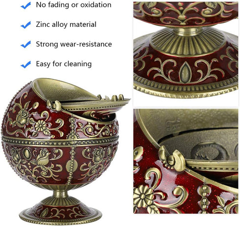 Windproof Ashtray with Flip Lid, Global Shaped Dragon Pattern Zinc Alloy Smoking Ash Tray for Home Office Crafts