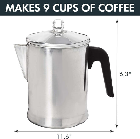 Primula Today Aluminum Stove Top Percolator Maker, Durable 9 Cup Brew Coffee, Silver