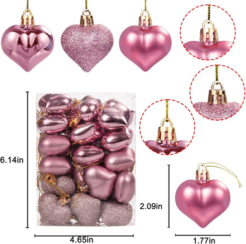 GuassLee Valentines Day Decorations, 36pcs Rose Gold Heart Shaped Baubles for Valentine's Day Wedding Anniversary
