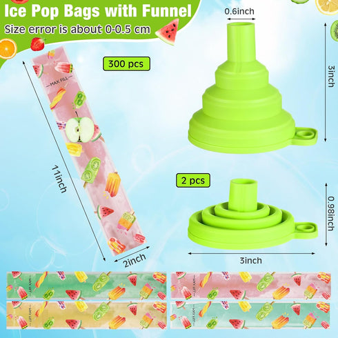 Yiyiring 300 11 2 2 Summer Pcs Disposable Ice Pop Mold Bags with Zip Seals x Freezer Tubes Ice Lolly Bags with Funnels