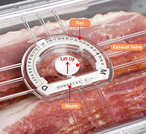 Bacon Storage Container with Air-Sealed Tight Lid, Fridge Bacon Holder, Deli Meat Cheese Keeper with Tongs