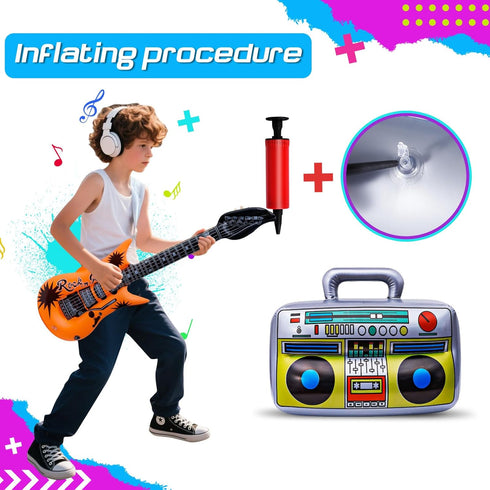 48pcs 80s 90s Inflatable Rock Star Toys, Party Decorations Inflatable Party Props Musical Instrument Blow up Guitar