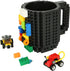 Build-on Brick Coffee Mug, Funny DIY Novelty Cup with Building Blocks for Kids, Men, Women, Xmas Birthday (Cool Black)