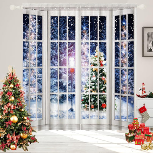 Winter Scenery Window Curtain 2 Panels, 82X84 Inch, Snowflake Christmas Tree Fabric Drapes for Bedroom Living Room