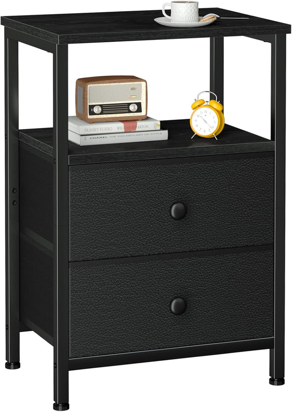 LOAKEKEL Night Stand, Nightstand with 2 Fabric Drawers for Bedroom, Small End