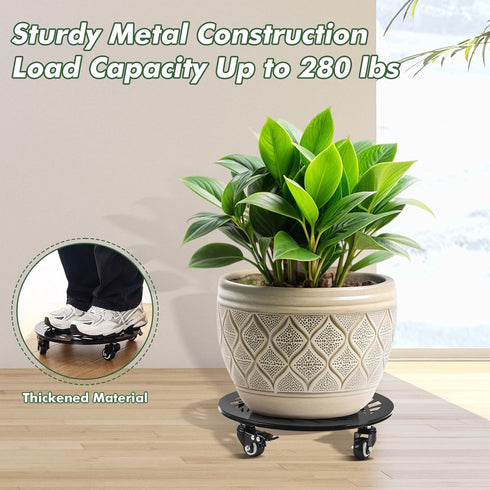 2 Packs 12 Inch Planterhoma Rolling Plant Stand with Wheels Metal Plant Caddy with Wheels Heavy Duty Plant Rollers