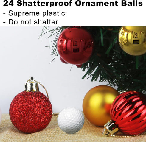 Red & Gold 2.5" Christmas Balls, Shatterproof Hanging Ornaments for Birthday Halloween Holiday Wedding Decorations, Set