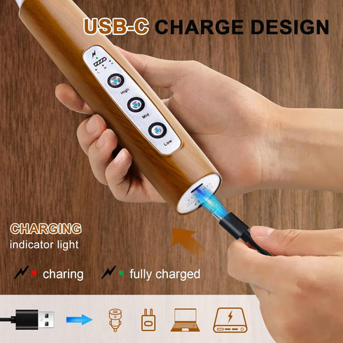 YUSWKO Wood Grain Handheld Milk Frother Wand, Rechargeable Electric Whisk with 3 Heads, 3 Speeds Drink Mixer for Coffee