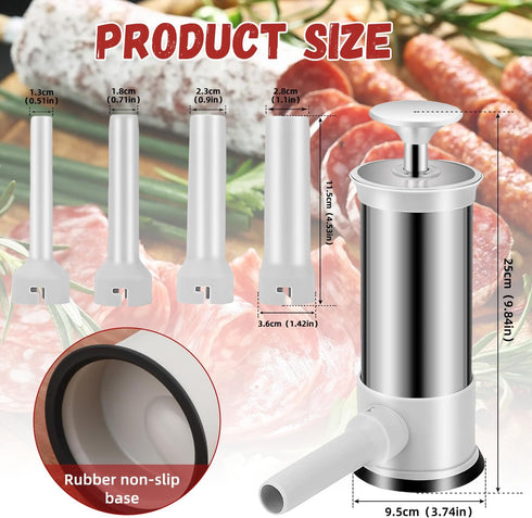 4 (2.2lb,Stainless Sausage Stuffer Machine Sausage Maker with Stuffing Tubes Homemade Sausage Stuffer Manual for Home