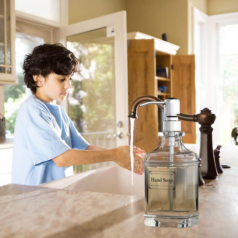 GLADPURE Soap Dispenser - 2 Pack, 18 Oz Antique Design Thick Glass Hand Soap Dispensers with 304 Stainless Steel Pump