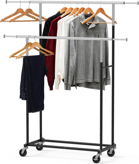 Simple Houseware Standard Double Rod Garment Rack in Black