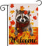 Welcome Fall Maple Leaves Garden Flag, 12.5x18 Inch Double Sided Seasonal Raccoon Outdoor Decoration for Autumn