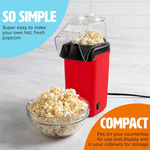 Tasty Hot Air Popcorn Popper, Healthy and Delicious Popcorn in Minutes, Fast and Easy-to-Use, Built-In Measuring Cup and Butter Warmer, 8 Cups, Red by Tasty