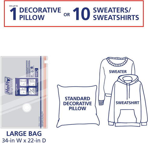 Hefty Shrink-Pak - 4 Large Vacuum Storage Bags for Clothes, Pillows, Towels, or Blankets - Ideal Space Saver Vacuum
