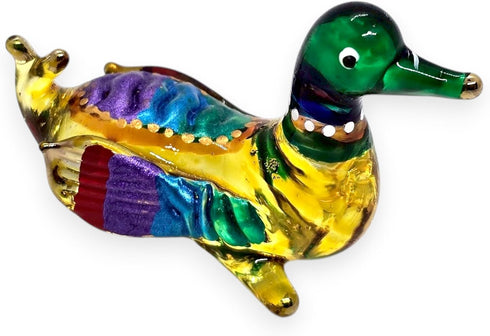 Tiny 1¾" Long Multicolor Sitting Duck Figurine - Miniature Hand Blown Painted Glass
