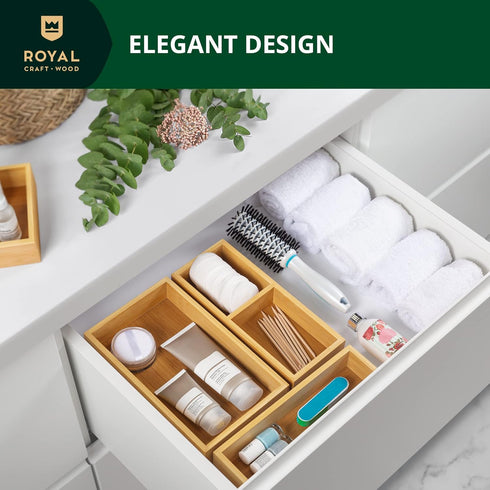 ROYAL CRAFT WOOD Luxury Bamboo Drawer Organizer - Multi-Use Storage Box Set for Kitchen, Bathroom, Office