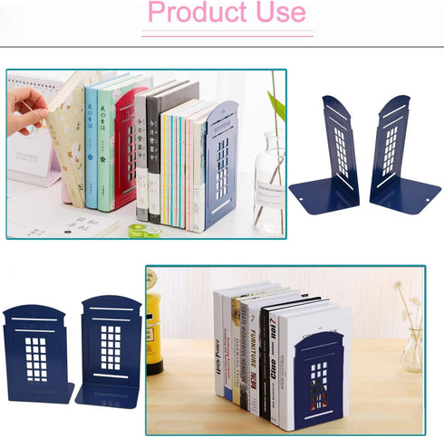MerryNine 2 Pack Metal Book Ends, Telephone Booth Decorative Bookends, Non Skid Heavy Bookends for Home