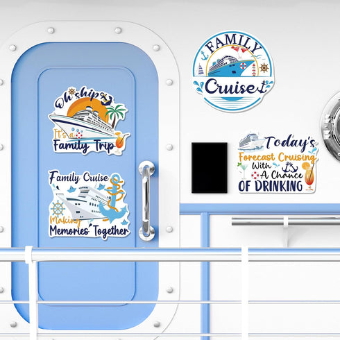 Large Cruise Door Decorations Magnetic, Cosmisun 4 PCS Family Themed Cruise Ship Magnets, Funny Sea Navigation Decor