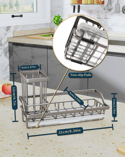 Consumest Sponge Holder for Kitchen Sink, Sink Caddy Organizer with Removable Drip Tray for Countertop