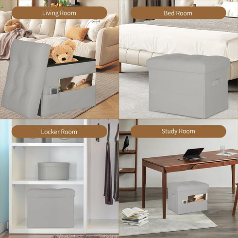 330 lbs 17x13x13in, BelugaHelper Folding Storage Ottoman. Foot Rest Stool with Thicker Foam Padded Seat. Leather