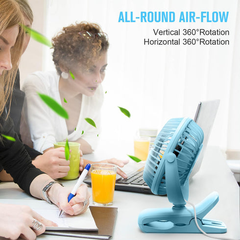 BESKAR Clip on Fan - Portable Small Desk Fan with Strong Airflow, 3 Speeds, USB Powered, Quiet