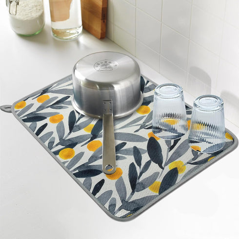 Microfiber Dish Drying Mat 16'' x 18'' - Super Absorbent Kitchen Counter Pad for Dishes, Coffee Maker Mat (Watercolor