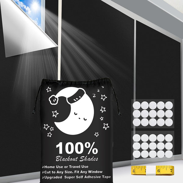 Portable Blackout Curtains (79" x 57"), 100% Portable Blackout Blinds for Any Window with Hook & Loop Tabs
