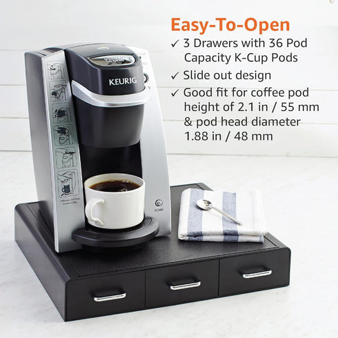 3 36 Amazon Basics K-Cup Compatible Coffee Pod Storage Drawer, Easy-Open Drawers, Pod Capacity, Black