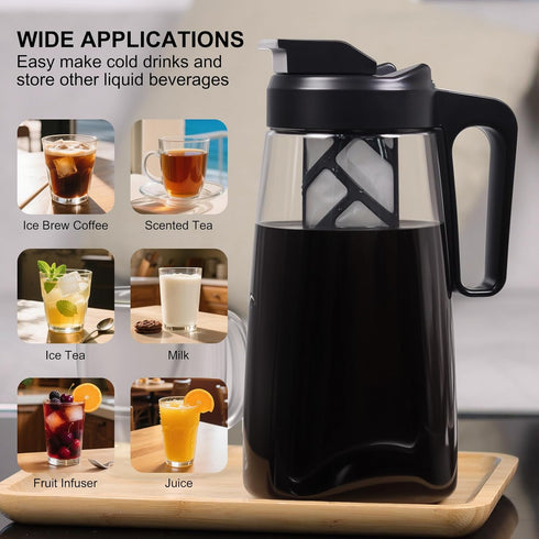 64 oz, 2 Sivaphe Large Ice Cold Coffee Maker Dishwasher Safty Traitan Carafe Pitcher Leak Proof, Iced Hot Coffee/Tea