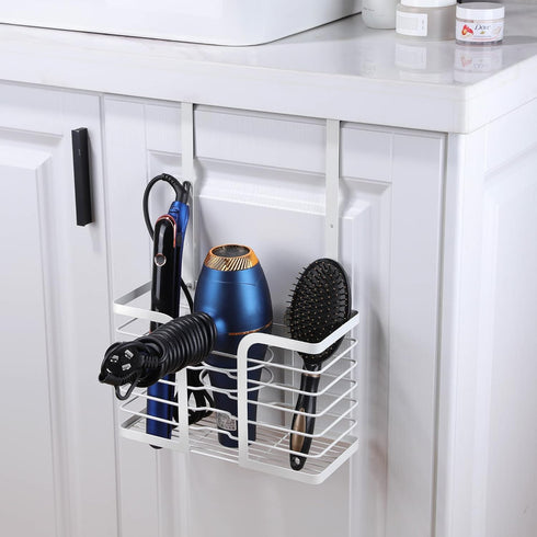 YIGII Hair Dryer Holder, Adjustable Height Organizer for Hot Styling Tools, White Bathroom Storage