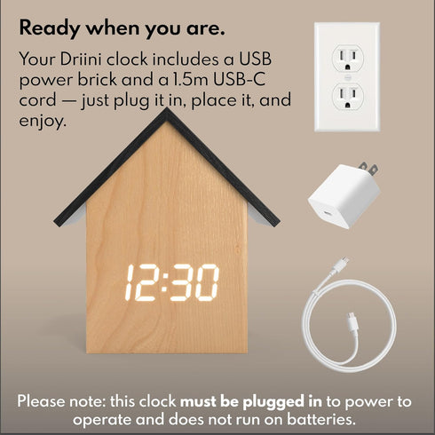 Dimmer Driini Digital House-Shaped Alarm Clock with Temperature Display (Light Wood) Modern Aesthetic - Cute Cube Frame