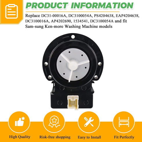 DC31-00054A Washer Drain Pump by Techecook - Replacement for Samsung Kenmore Washing Machine