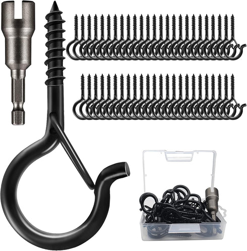 50 PCS Q-Hanger Screw Hooks with Safety Buckle Design - Christmas Lights Hanger Hooks for Outdoor Wire Fairy Lights