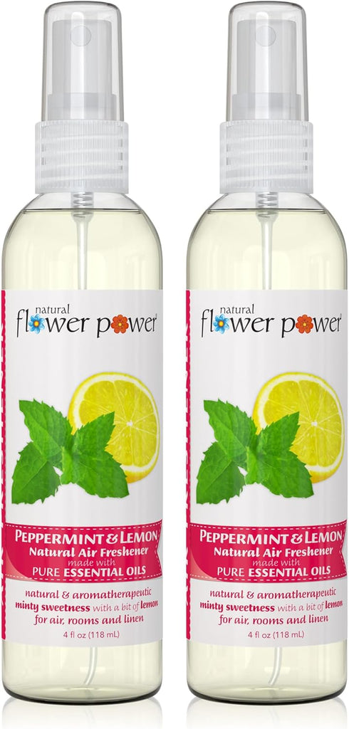 Peppermint & Lemon Air Freshener Spray, 4 Fl Oz, Pack of 2, Plant-Based Odor Eliminator, Cruelty-Free Room Spray